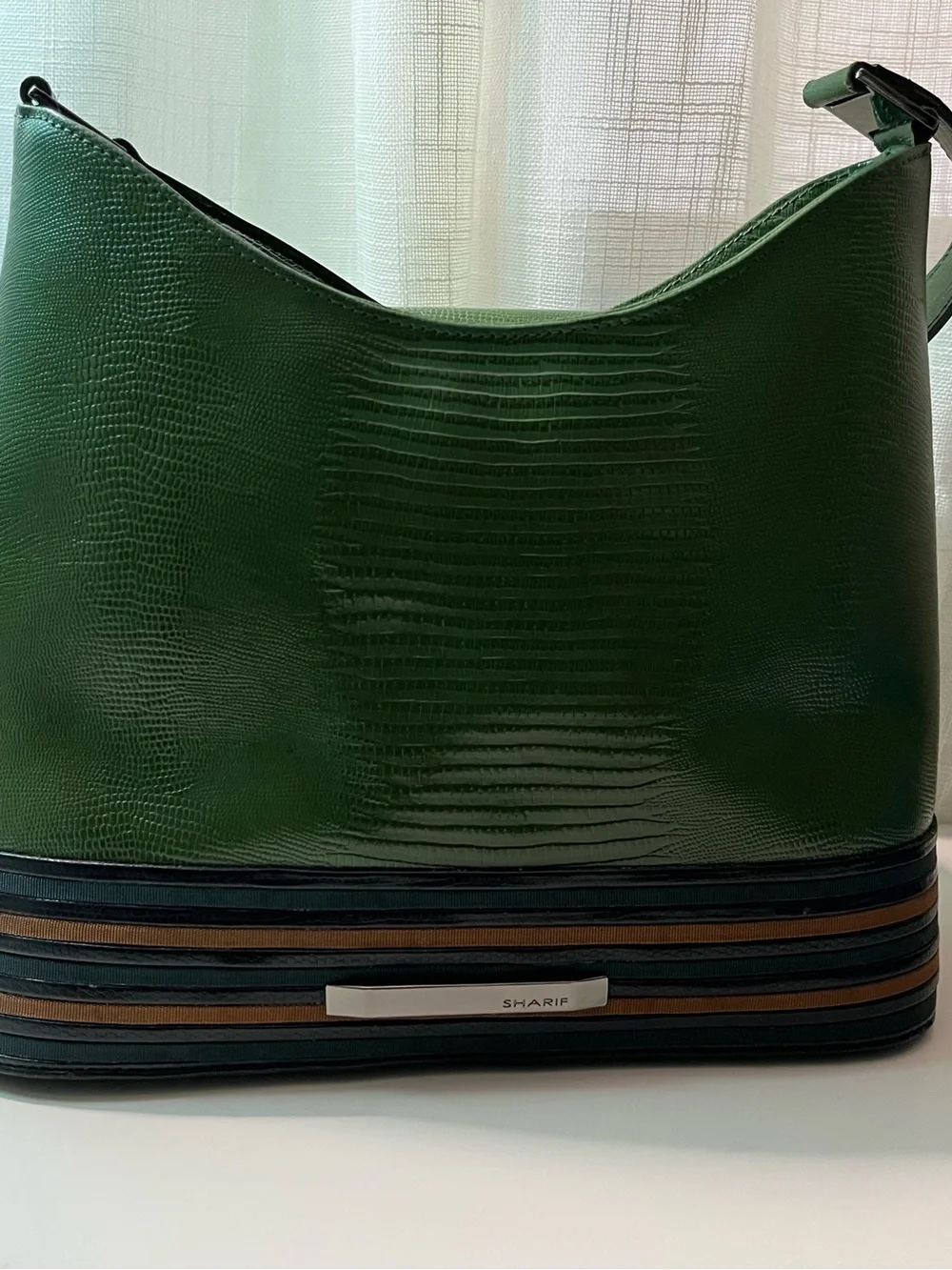 Vintage Sharif Green Textured Reptile-Like Leather Satchel (Accents by Sharif)
